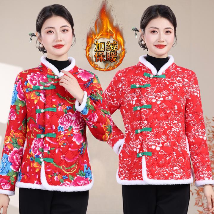 东北大花棉衣加绒加厚花棉袄年会棉服民族扭秧歌广场舞网红演出服