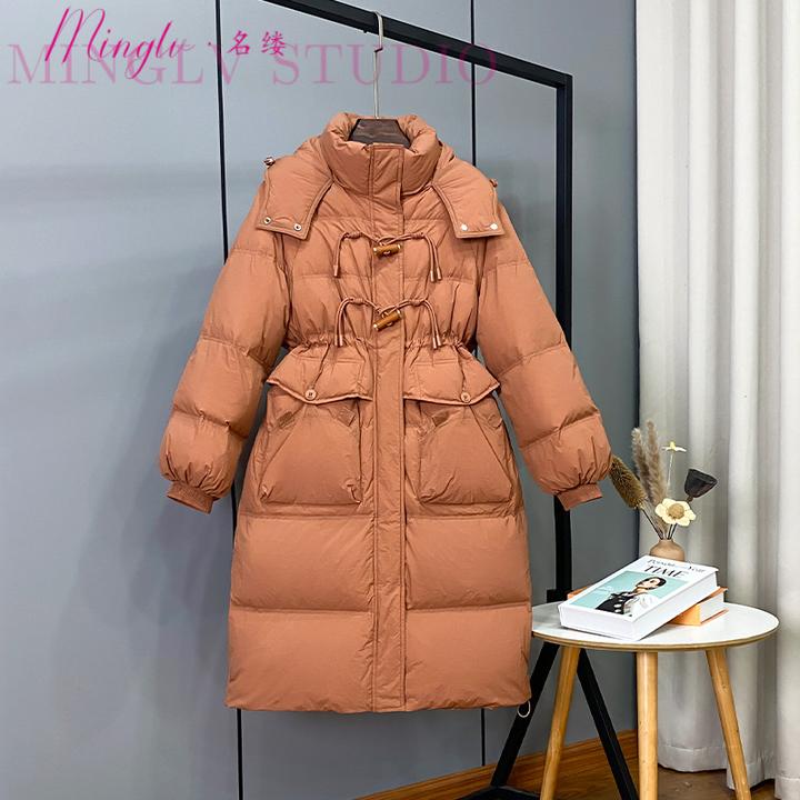 牛角扣羽绒服女中长款过膝2025新款韩版冬高贵收腰显瘦加厚外套