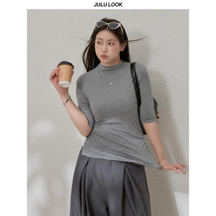 巨鹿工作室“时髦搭品”微胖mm基础款修身半高领打底衫大码上衣t