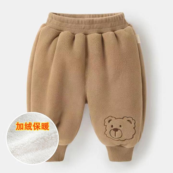 一体绒冬季儿童棉裤加绒加厚婴儿奥粒绒裤子百搭男女宝宝保暖裤