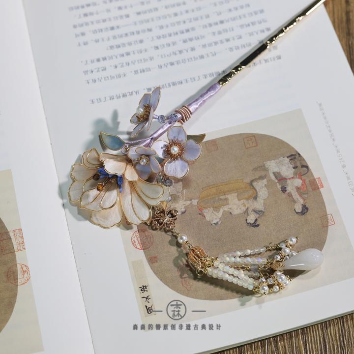 森森的簪琉紫丨原创非遗绒花掐丝新中式盘发簪古风汉服流苏发饰