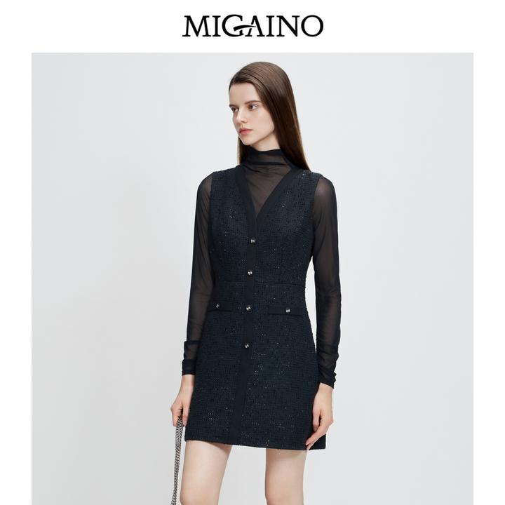 Migaino/曼娅奴女装秋季新款设计感优雅别致小香风连衣裙两件套