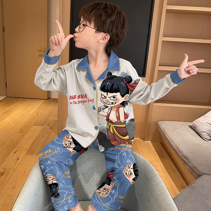 哪咤儿童睡衣男童春秋款开衫长袖薄款2025新款男孩宝宝大童家居服