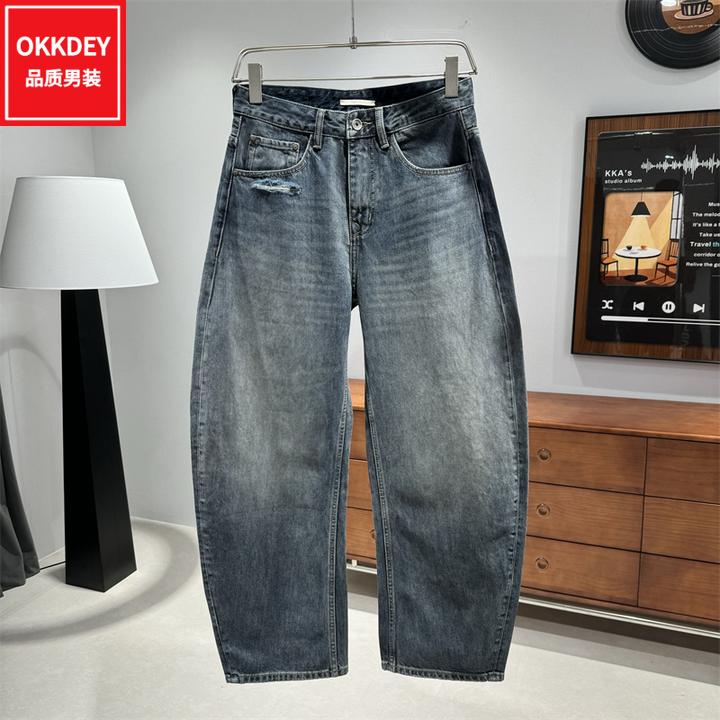 新款潮流高街痞帅牛仔裤男士轻奢高级感弯刀裤子宽松直筒休闲长裤