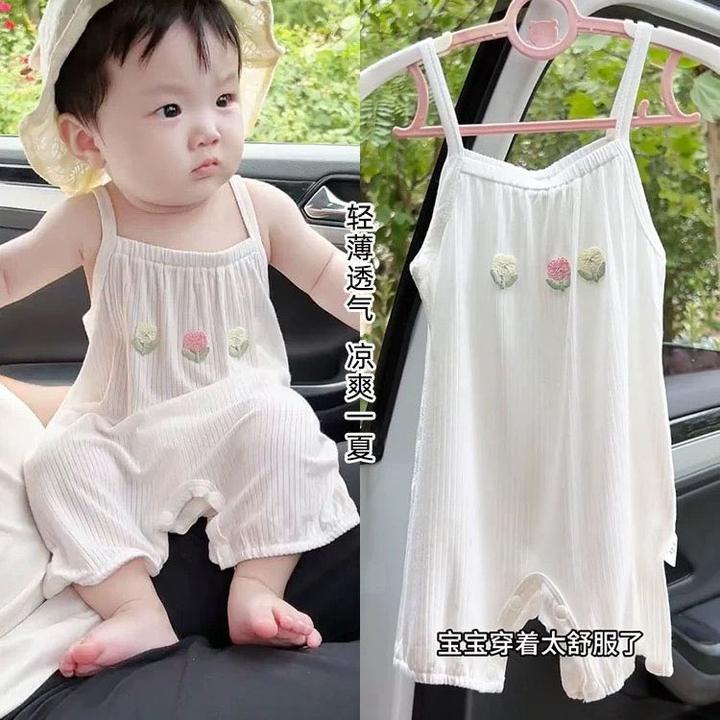 婴儿连体衣吊带夏季薄款莫代尔宝宝哈衣高弹力轻薄透气新生儿背心