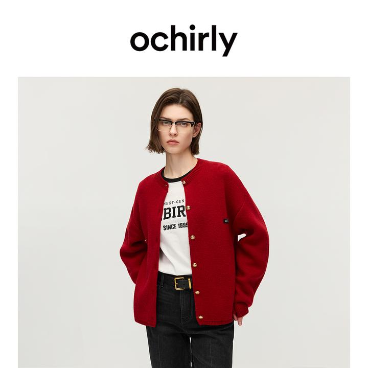 【季末折扣】欧时力 羊毛圆领针织外套开衫上衣宽松2025秋冬新品