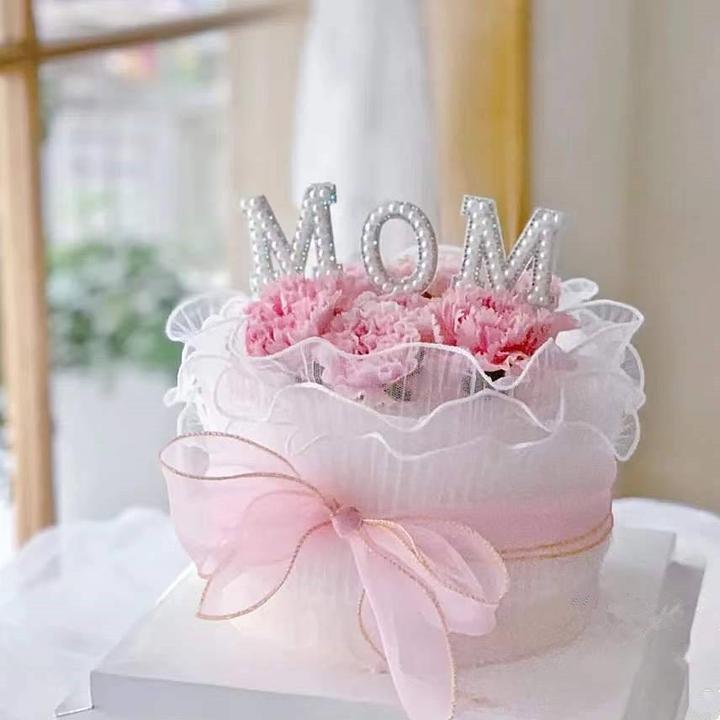 珍珠MOM蛋糕装饰插件母亲节妈妈生日鲜花蛋糕装饰插牌