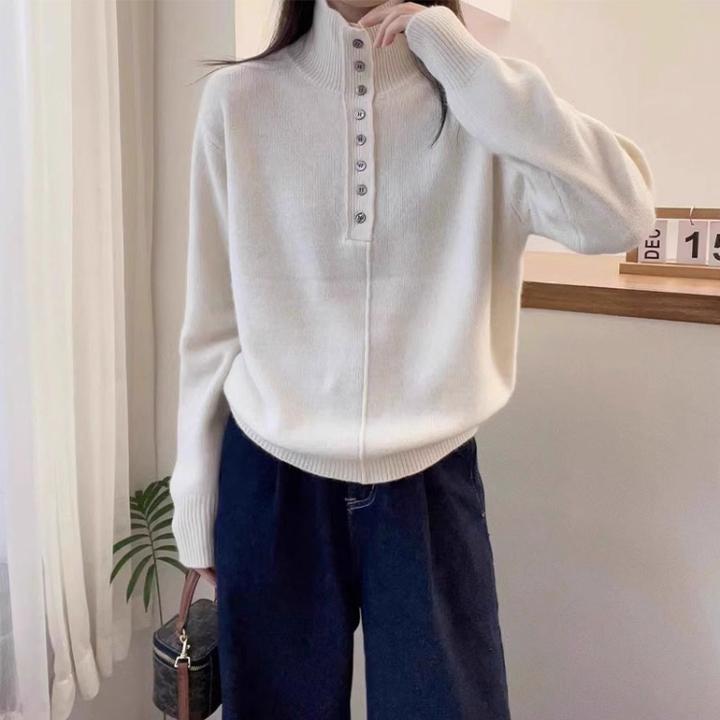 单排扣高领浣熊绒针织衫女欧洲站秋冬欧货女装加厚毛衣软糯羊绒衫