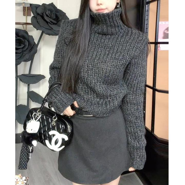 欧洲站2026年春季新款气质时尚高领针织衫简约纯色百搭打底毛衣女