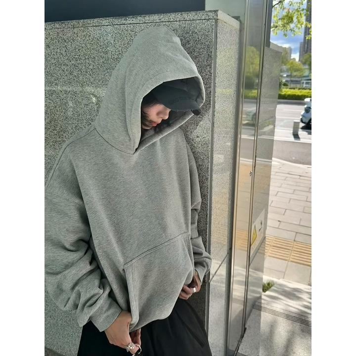 cleanfit灰色连帽卫衣男款秋季美式高街重磅硬挺帽衫boxy正肩外套