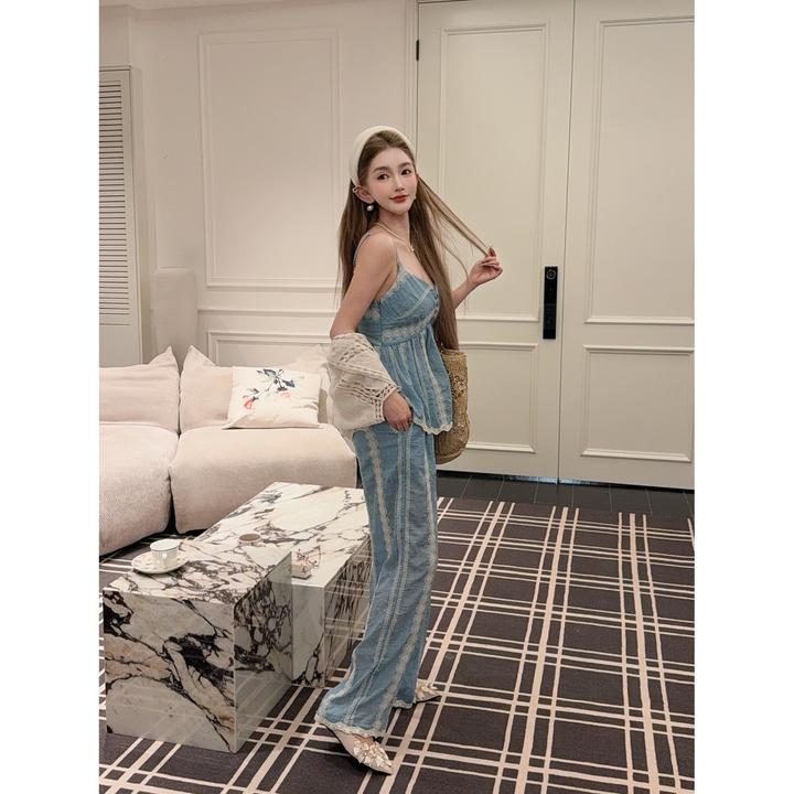 GUIDI GUDI【蓝粉世家】时尚吊带背心休闲裤套装/黄加蓝