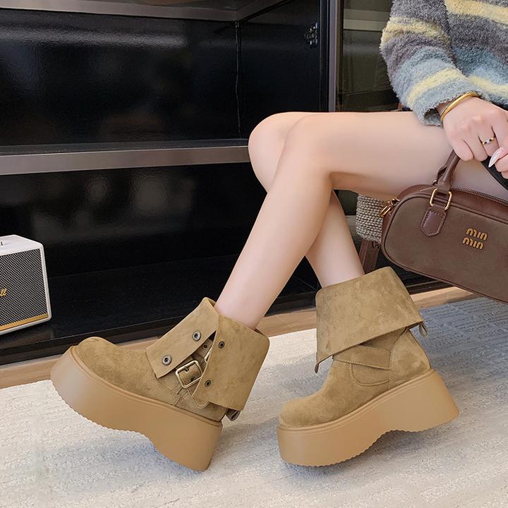小个子两穿机车马丁靴女2025秋季新款厚底增高美拉德爆款中筒靴