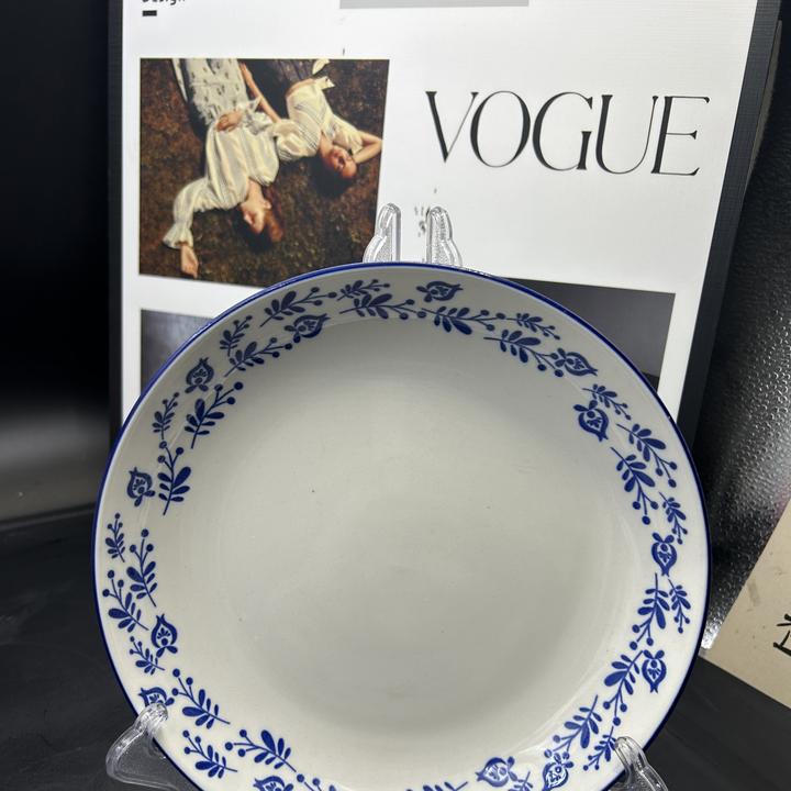 【4只装】蓝边青花瓷韵8英寸菜盘高温釉下彩陶瓷餐具