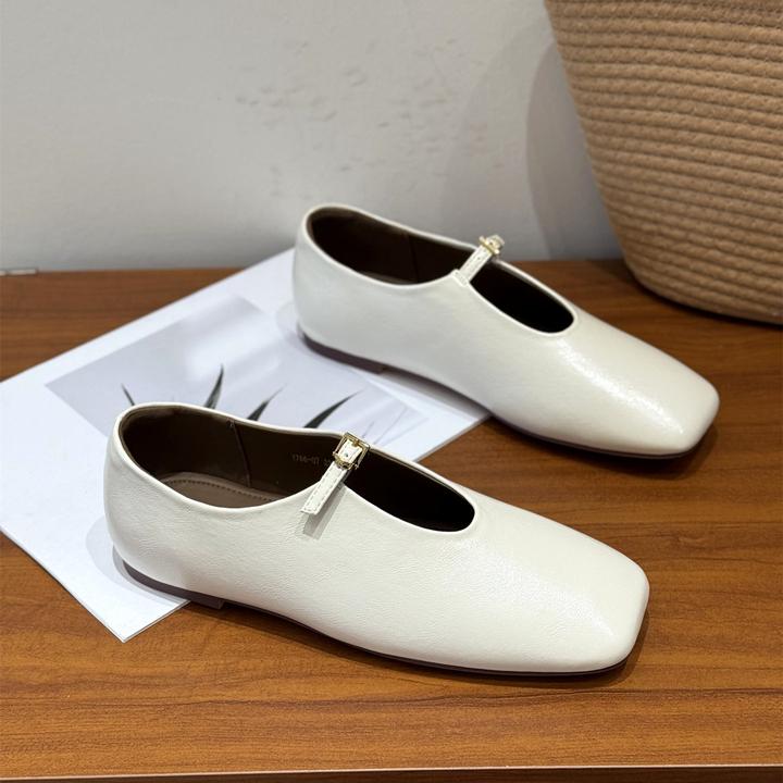 韩版方头时髦舒适浅口单鞋女2026新款春季复古软底一脚蹬玛丽珍鞋