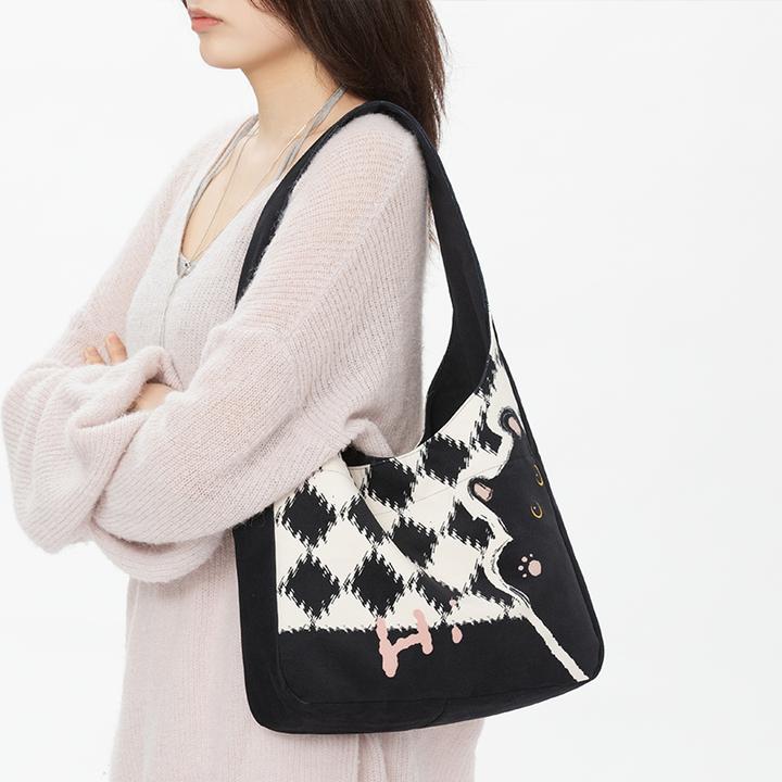 艺术鸭原创小众加侧单肩手提托特包印花休闲时尚百搭女包