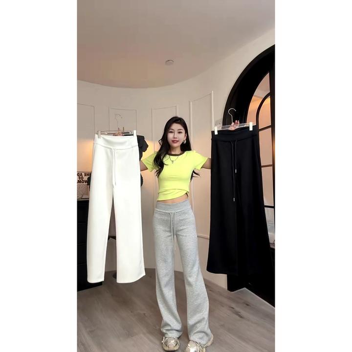 春夏新款时尚高腰显瘦抽绳百搭拖地休闲卫裤女