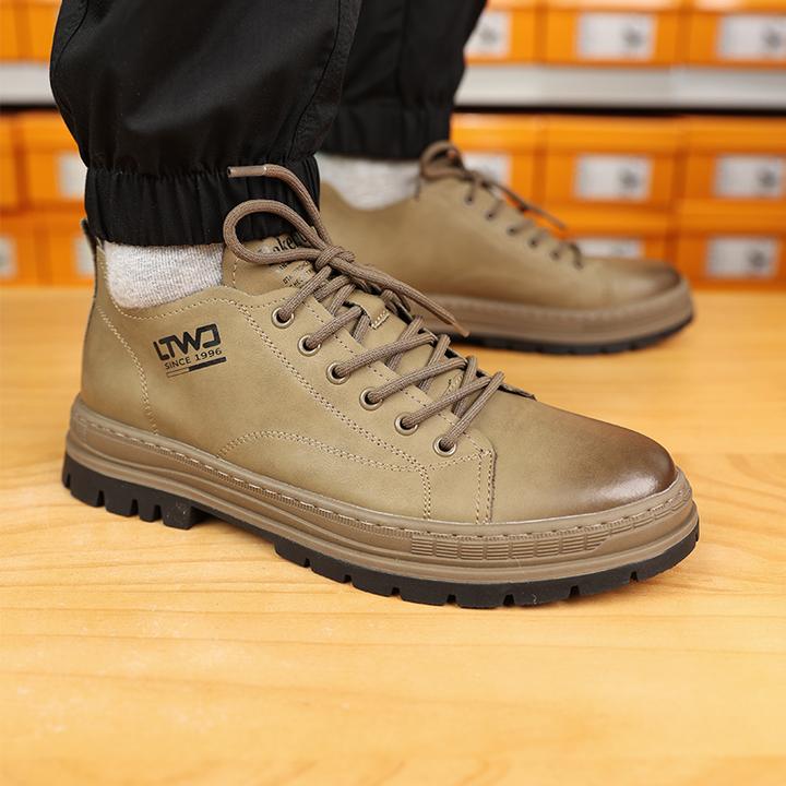 真皮男鞋2025秋冬新款防滑休闲皮鞋加绒工装鞋英伦高中帮百搭靴子