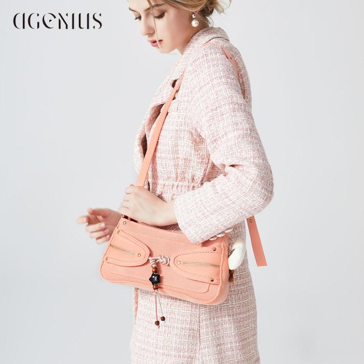 DGENIUS原创编织包包女式2025新款粉色小方包小众通勤单肩斜挎包