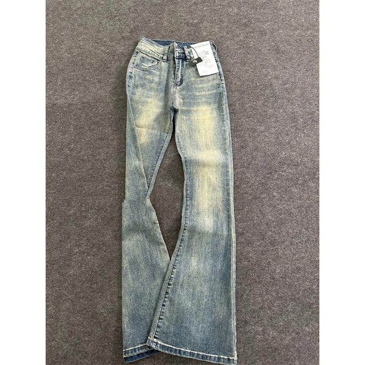 复古蓝牛仔裤男款春秋季美式高街vibe显瘦裤子直筒弯刀微喇长裤