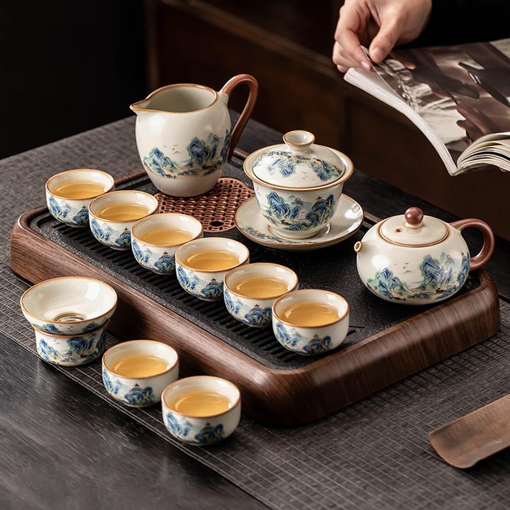 新款汝窑功夫茶具套装一整套陶瓷泡茶壶盖碗茶杯家用全套喝茶器具