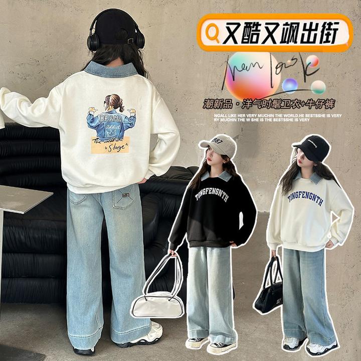 女童装2025新款洋气出街女孩韩版秋款红色加厚2024小孩运动婴儿