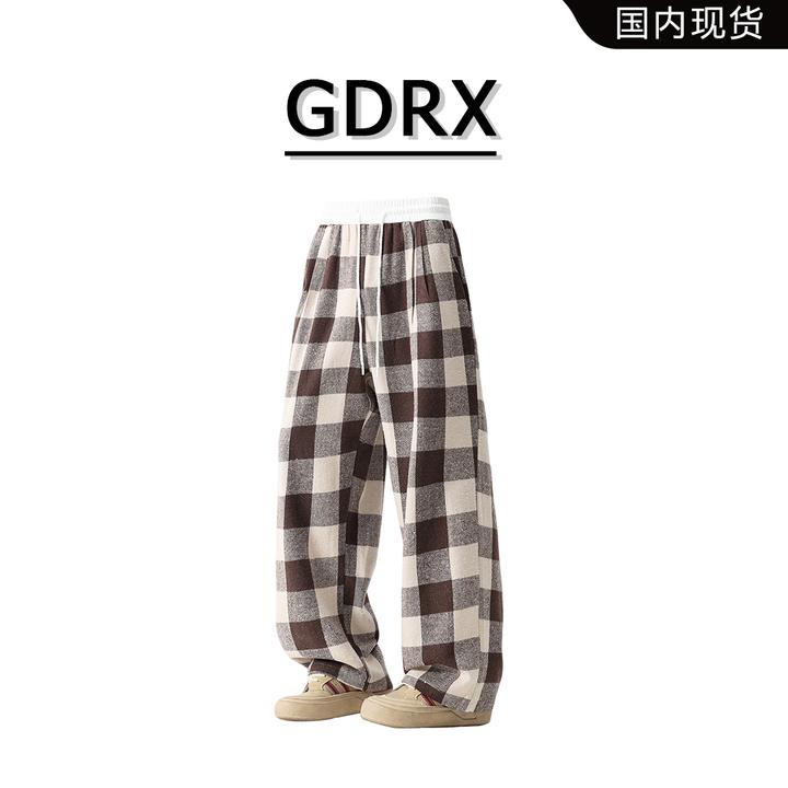 GDRX美式宽松休闲裤男士2025秋季新款百搭阔腿裤高级感男装格子裤