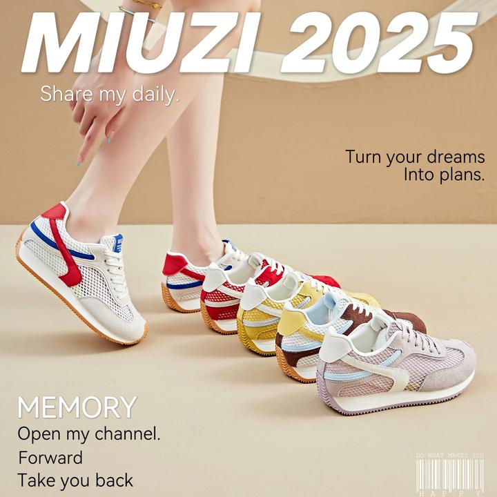 MIUZI谬姿 2025夏季新款日系多巴胺冰丝网内增高阿甘鞋女透气防水