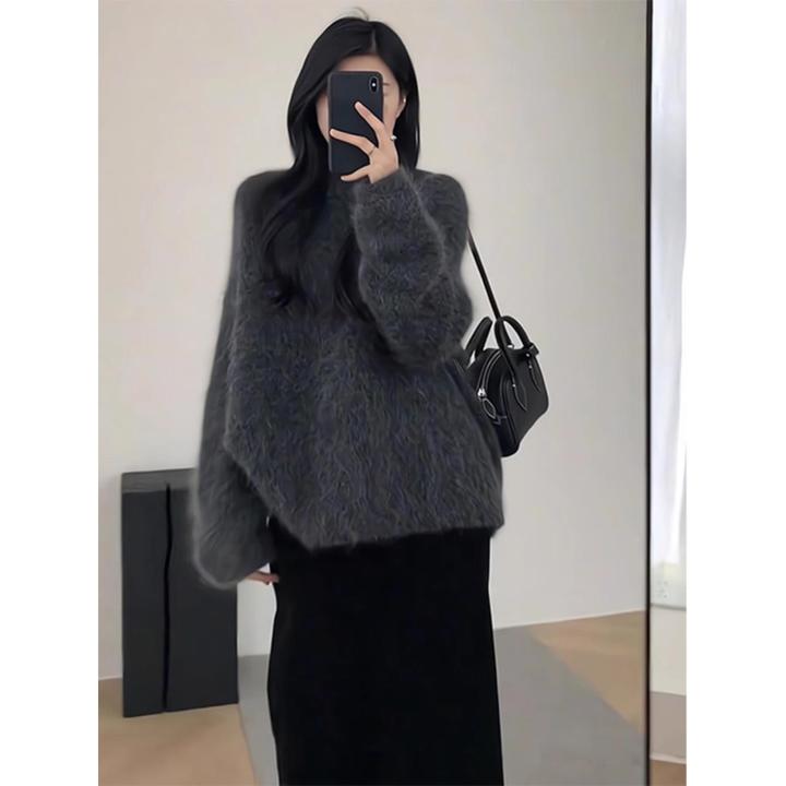 高级感水貂绒套头毛衣女冬季外穿宽松慵懒风软糯奶fufu高级感加厚