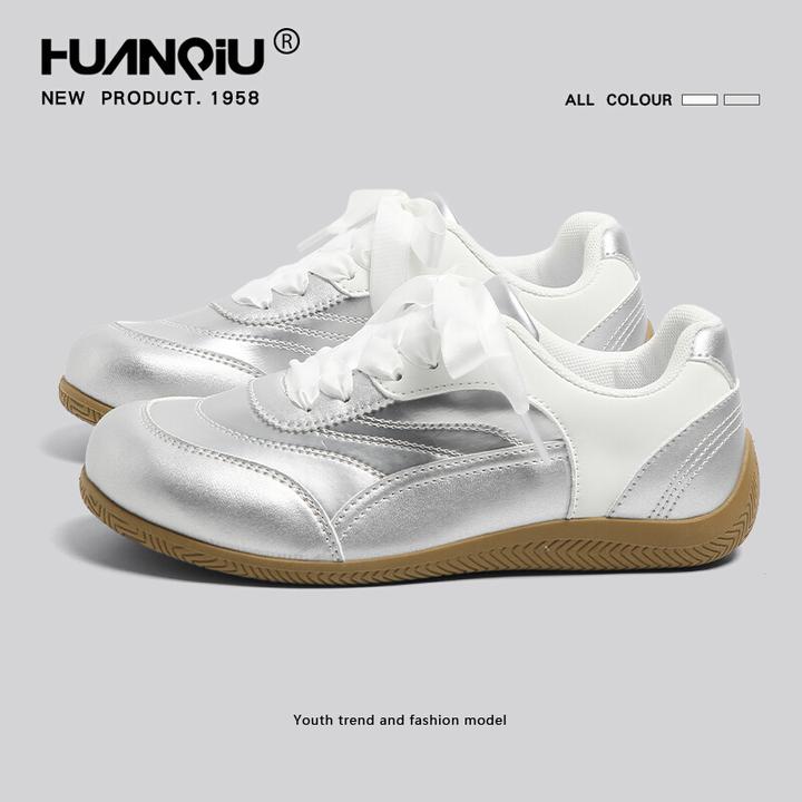 环球赛车银色德训鞋子女款2025新款休闲百搭运动低帮薄底爆款板鞋