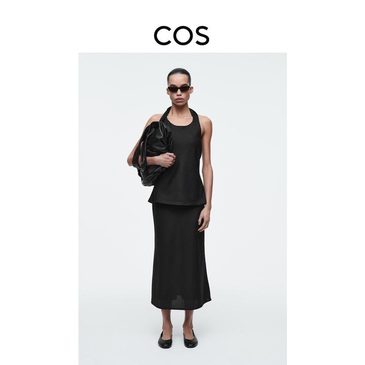COS女装 标准版型混纺直筒半身裙黑色2025夏季新品1281691006