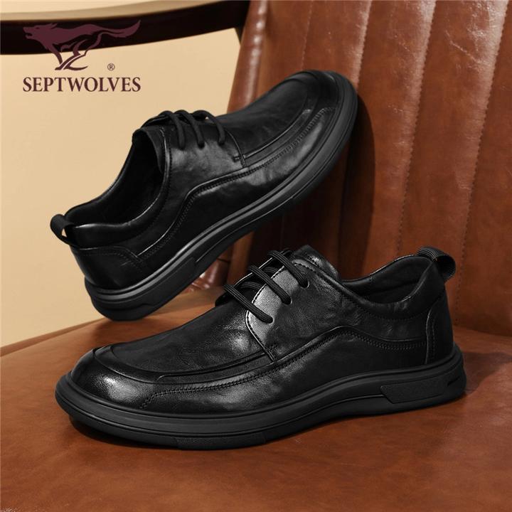 七匹狼男士头层牛皮英伦秋冬季新款男士通勤软真正头层全牛皮鞋男