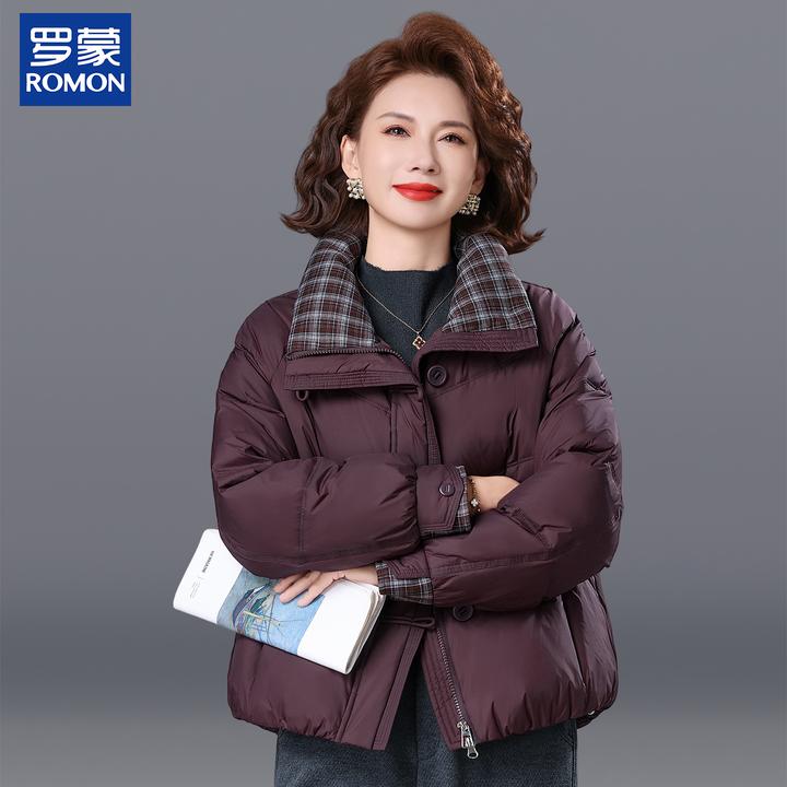 罗蒙洋气妈妈冬装高档棉衣新款中年翻领夹棉外套中老年女宽松棉服