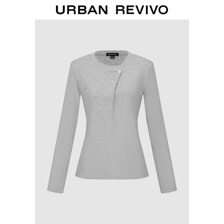 UR2026春季新款女装简约斜门襟纽扣长袖T恤UWJ450144+