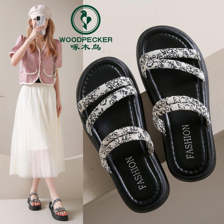 啄木鸟凉鞋女款2025新款夏季外穿配裙子两穿小香风百搭凉拖鞋女款