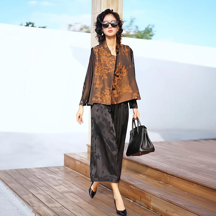 K265立领坎肩高端轻提花外套女国风短款奢秋季缎面马甲夹马中式新