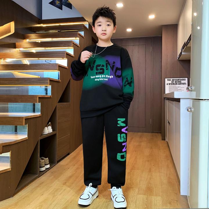 男大童套装秋装卫衣胖大童宽松大码套装胖男孩加肥加大胖童青少年