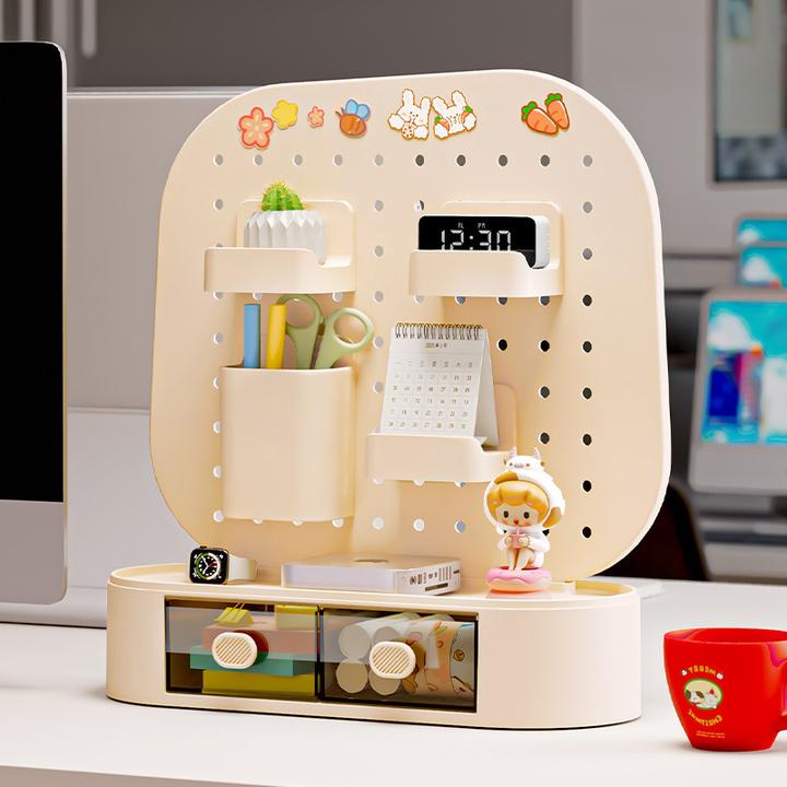 桌面洞洞板收纳架学生书桌笔筒文具抽屉式收纳盒办公室杂物置物架