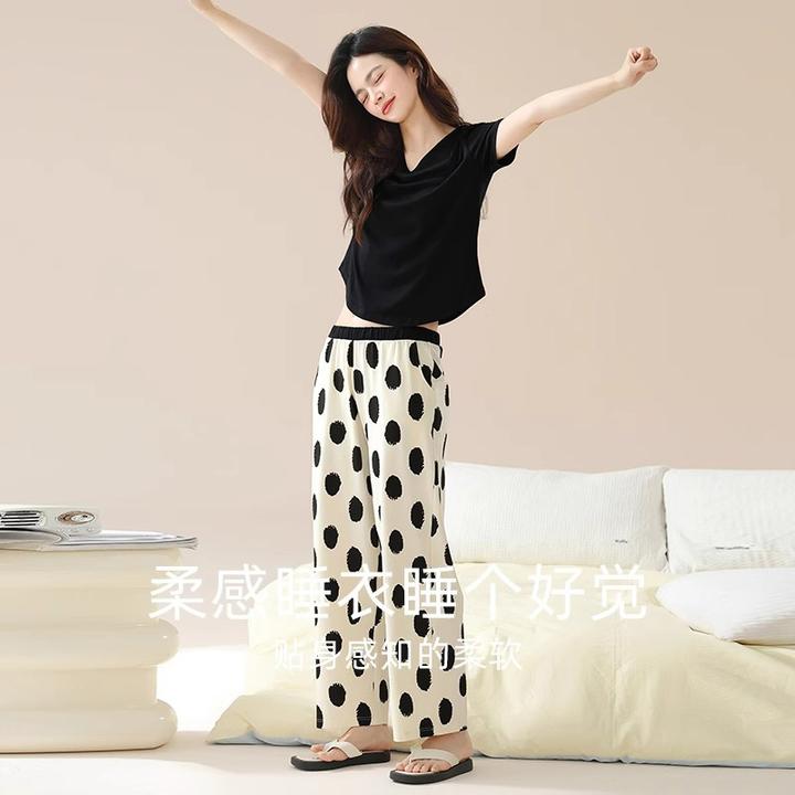 睡衣女夏季莫代尔短袖长裤薄款夏天女款2025年新款可外穿家居服