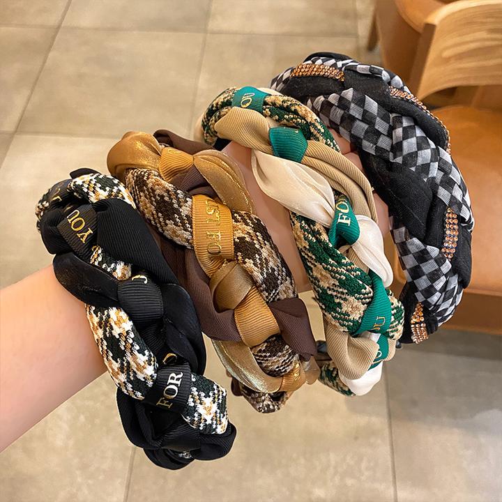 2025秋冬复古格子头饰原创设计日韩风百搭发箍无金属镀层合金材质