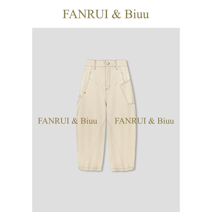 FANRUI/泛芮「贝贝biuu」新款设计感复古明线百搭弯刀牛仔裤B16980