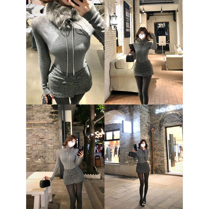 【北国雪夜】高领打底衫上衣针织毛衣女秋冬季新款A字半裙两件套