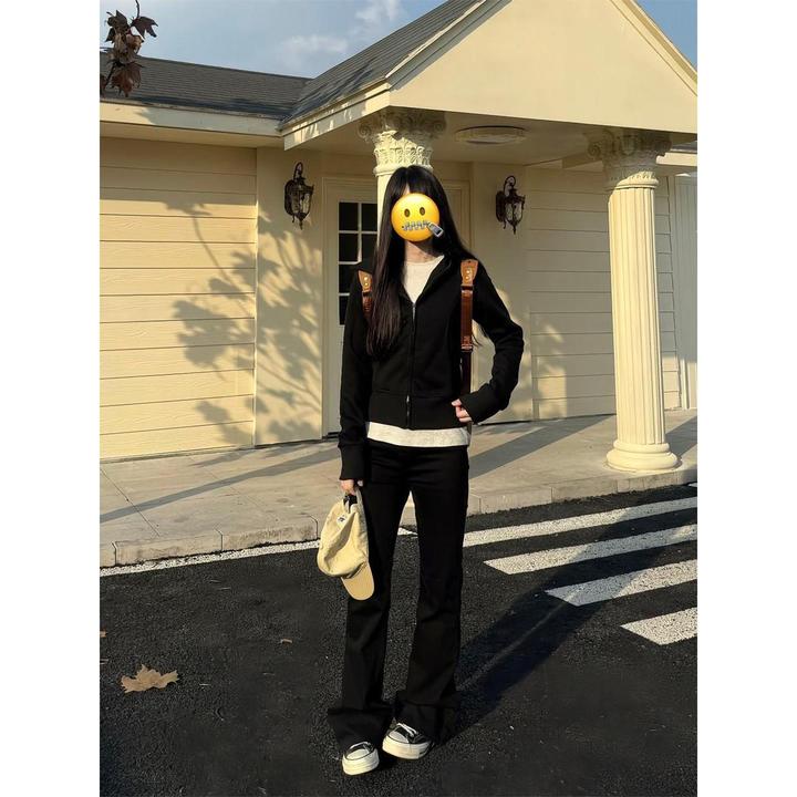 美式高街黑色牛仔裤男女cleanfit显瘦弯刀裤子痞帅vibe直筒微喇裤