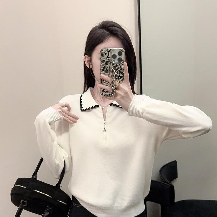 POLO领撞色针织衫时尚女韩系宽松休闲百搭秋冬显瘦长袖上衣G98