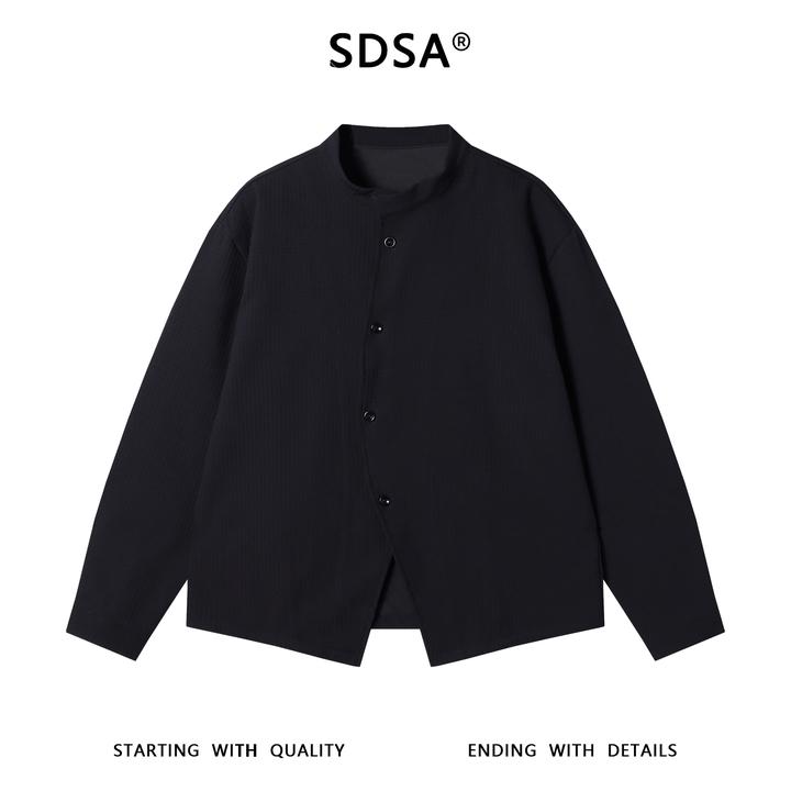 SDSA男士秋冬新款痞帅男装纯色小格子立领纽扣开衫外套时尚夹克潮