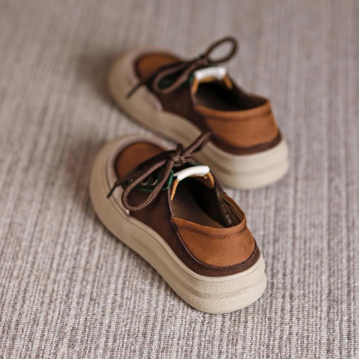 头层牛皮拼色复古板鞋女百搭爆款休闲鞋2025秋季新款真皮两穿单鞋