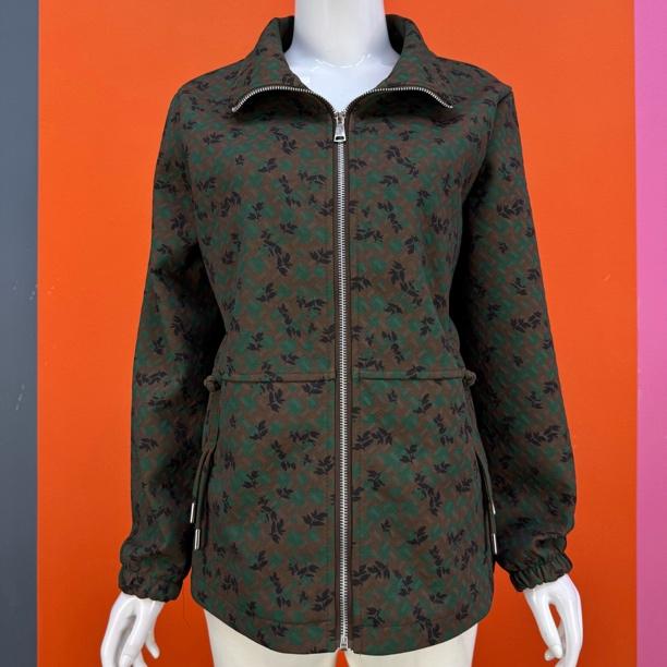 春秋新款妈妈翻领拉链上衣中老年时尚休闲洋气加衬里长袖碎花外套