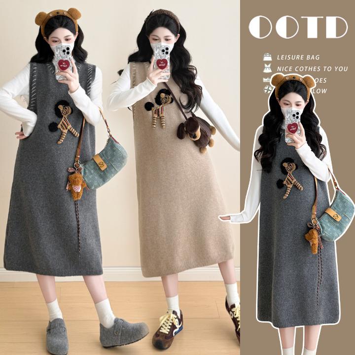 孕妇装秋装2025新款秋冬外穿舒适打底衫上衣韩版宽松背心连衣裙女