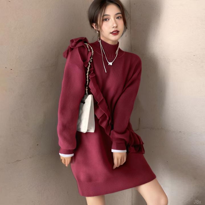 红色毛衣大款码胖mm秋冬加厚保暖时尚洋气上档次高档宽松上衣5566