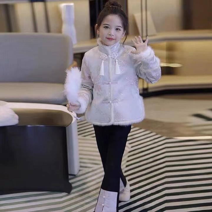 新中式国风女童棉服冬季套装2024新款儿童唐装盘扣刺绣拜年服女孩
