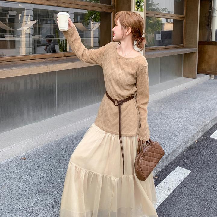 休闲风慵懒风千金风法式针织连衣裙时尚套装收腰显瘦